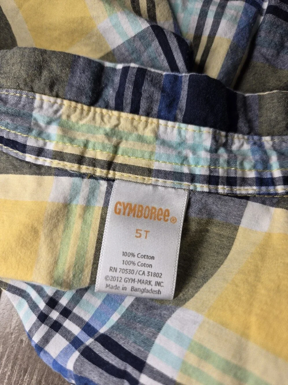 Gymboree Yellow and Blue Plaid Button‑Down Shirt – Boys Size 5T